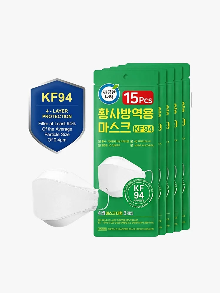 KLEANNARA 깨끗한나라 황사 방역마스크 KF 94 Masks 화이트 대형 3입 5팩 세트 15개 / 180개 세트