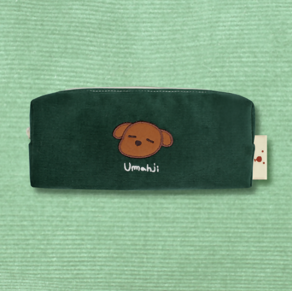 CORDUROY FACE PENCIL POUCH - DEEP GREEN 