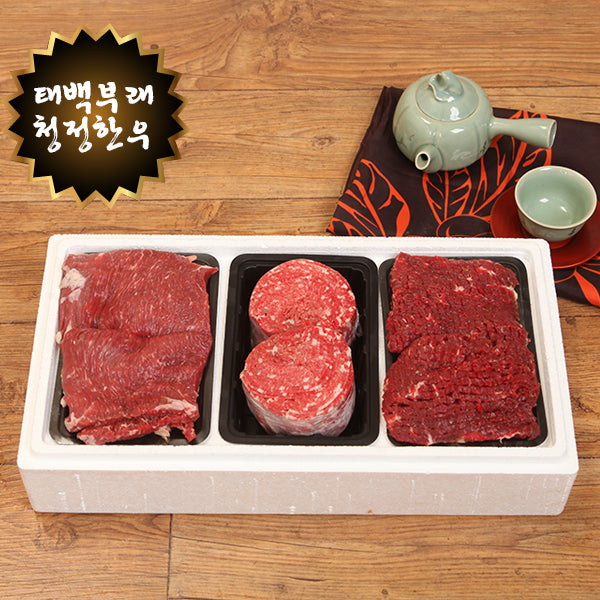 1등급 태백 한우 정육 3호 선물세트 (국거리500g+불고기 500g+산적500g)